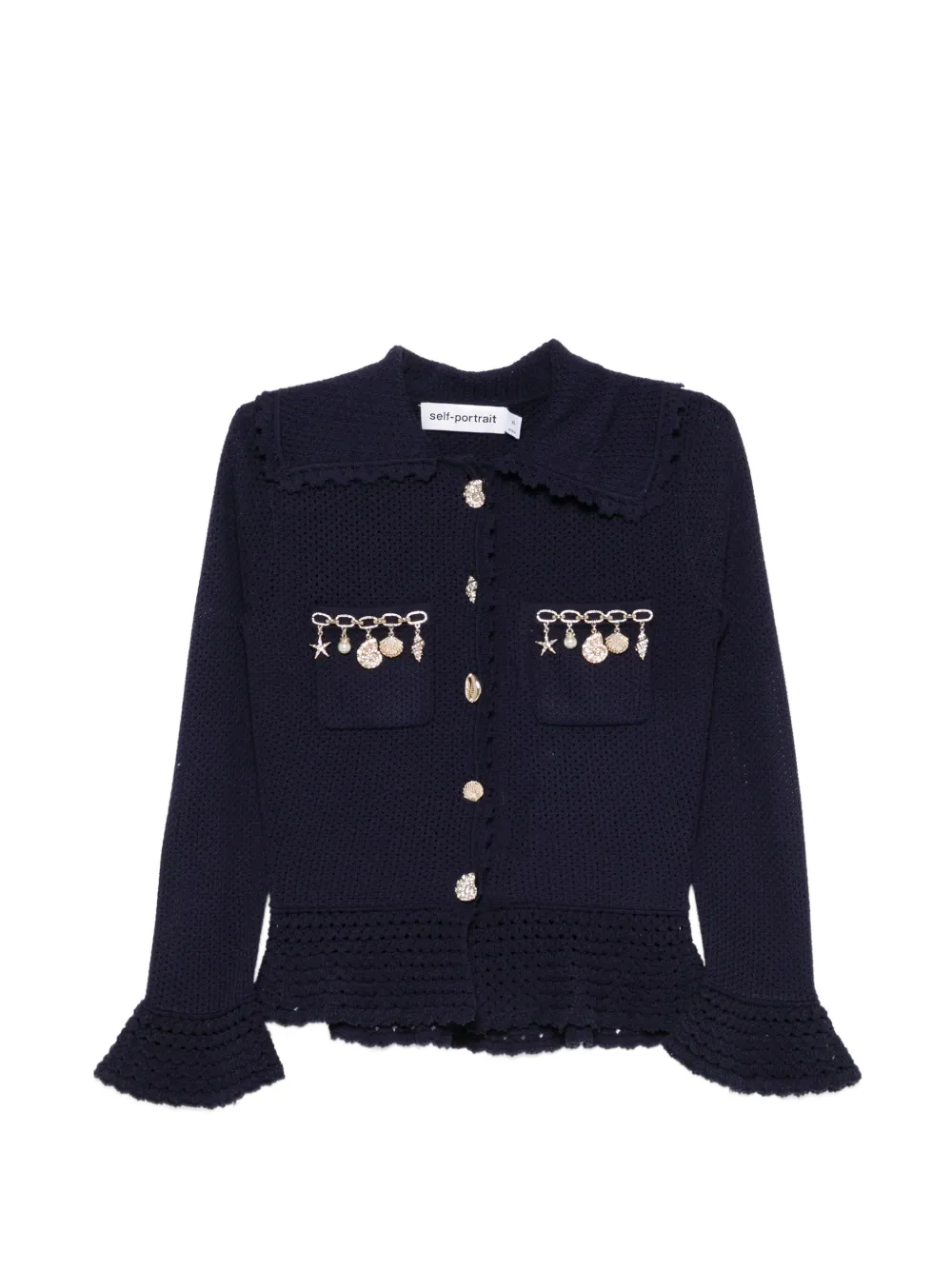 Self-Portrait charm-detail scalloped-trim cardigan - Blu