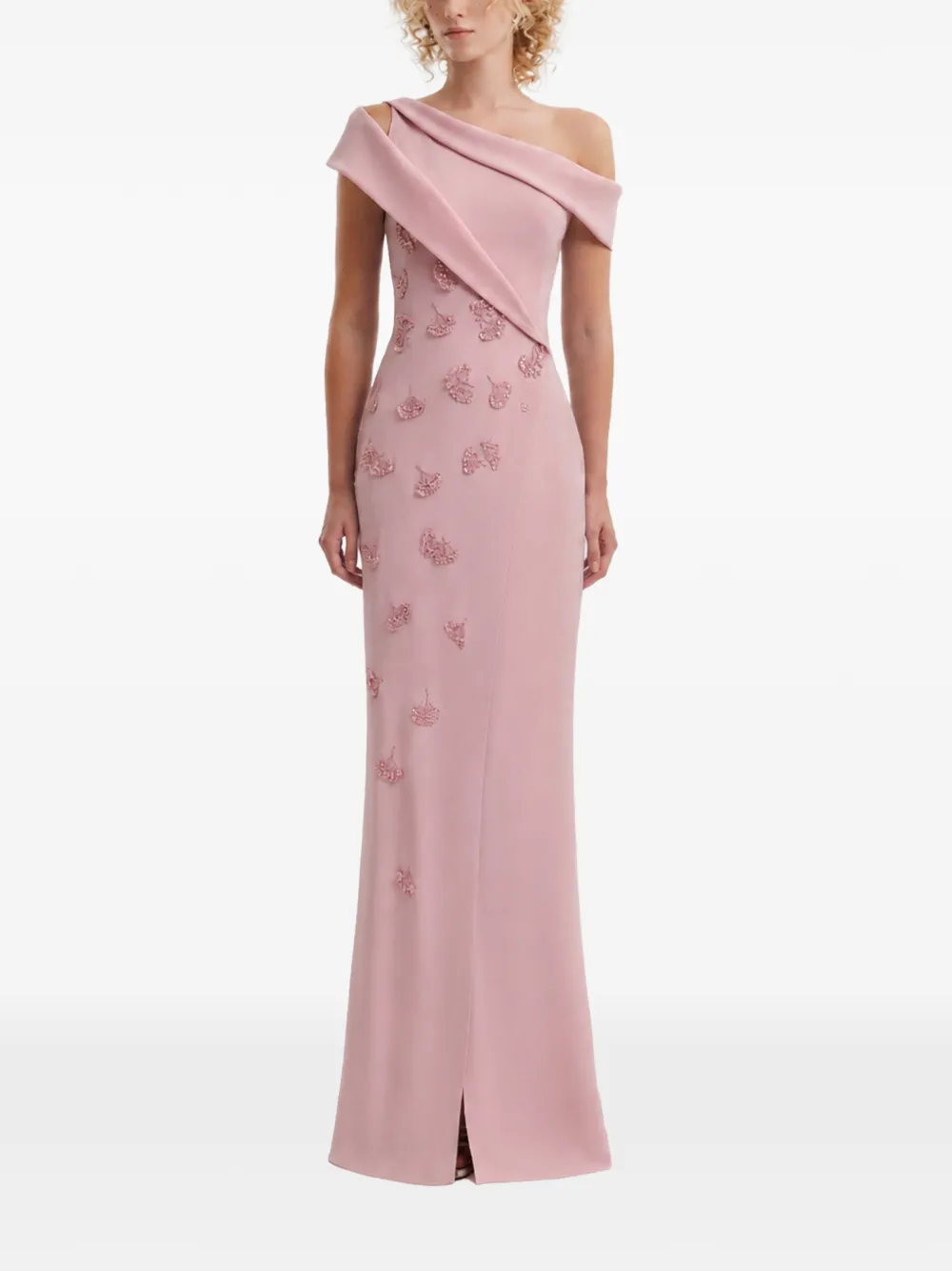 Gemy Maalouf Asymmetrische avondjurk met applicatie Roze