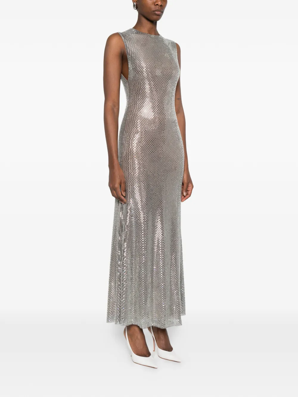 Self-Portrait Mouwloze maxi-jurk Zilver