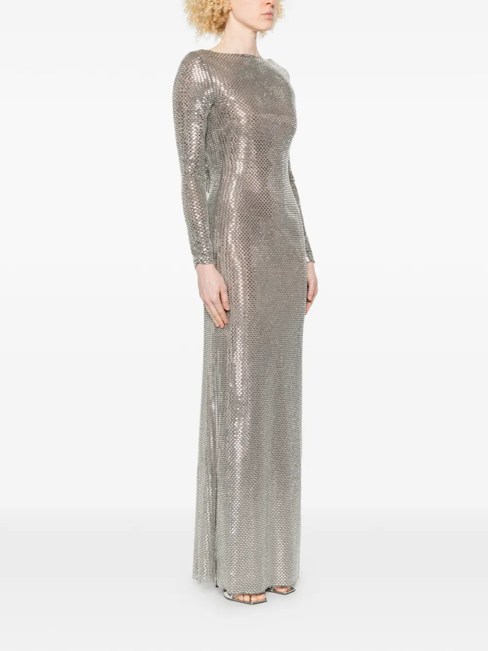 Self-Portrait Verfraaide maxi-jurk met lange mouwen Zilver