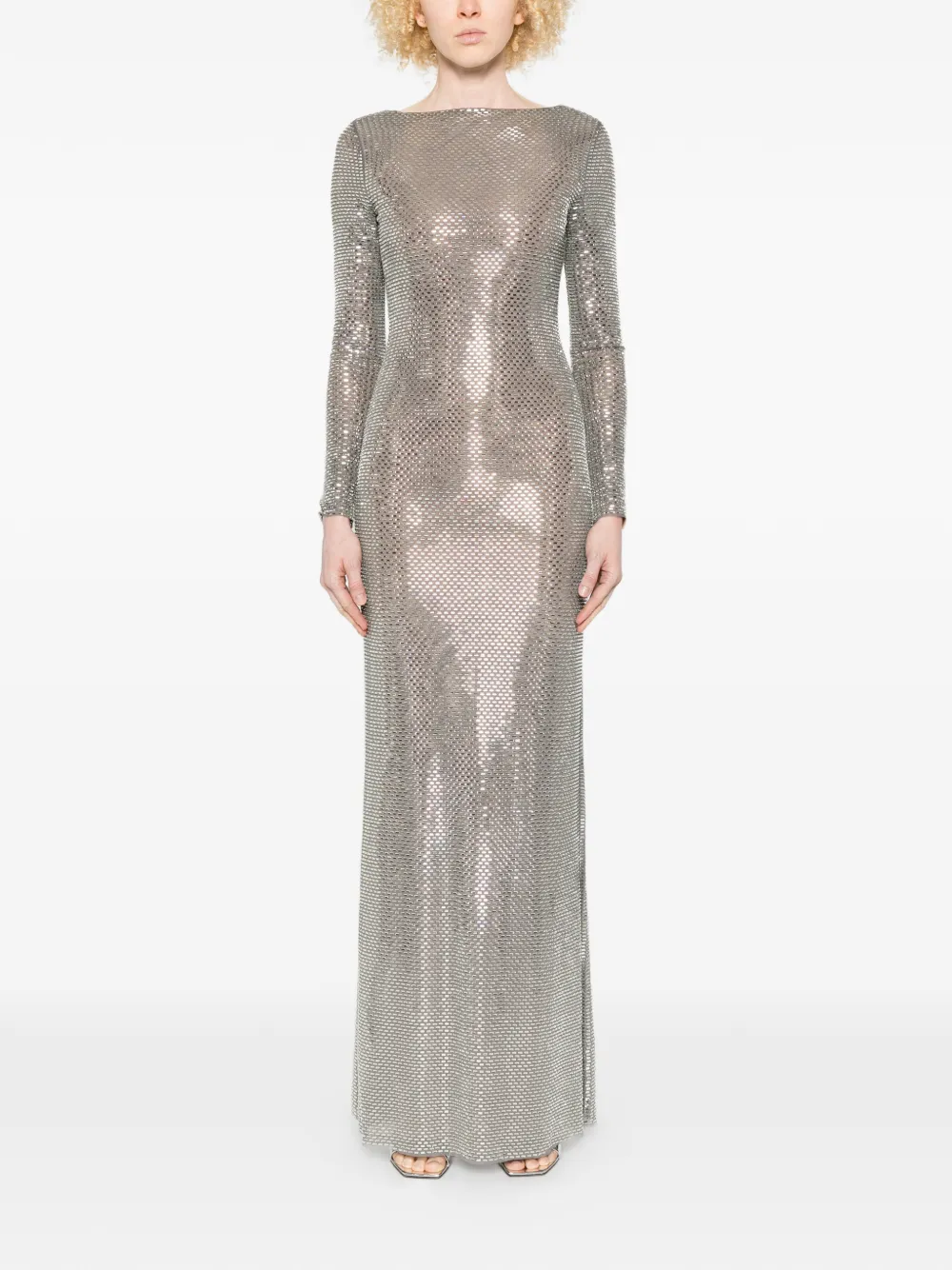  Self-portrait Long-sleeve Embellished Maxi Dress - Silver 