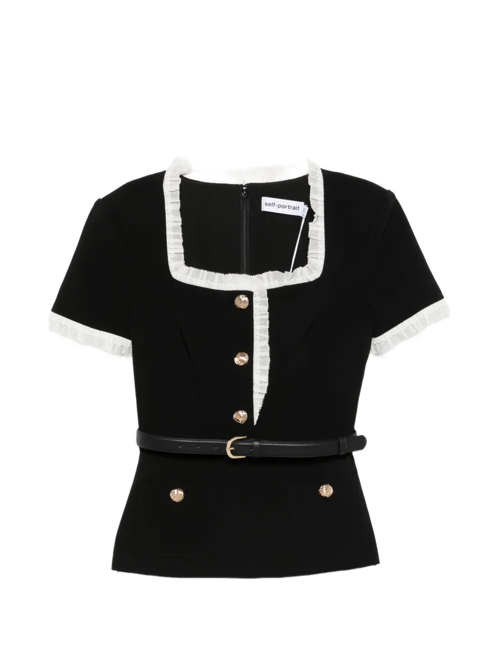 Self-Portrait button-up belted blouse - Nero