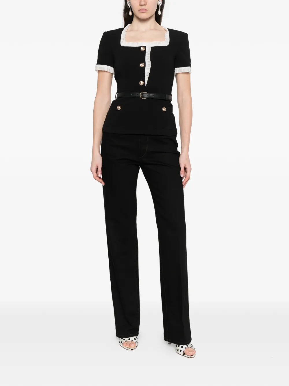  Self-portrait Button-up Belted Blouse - Black 