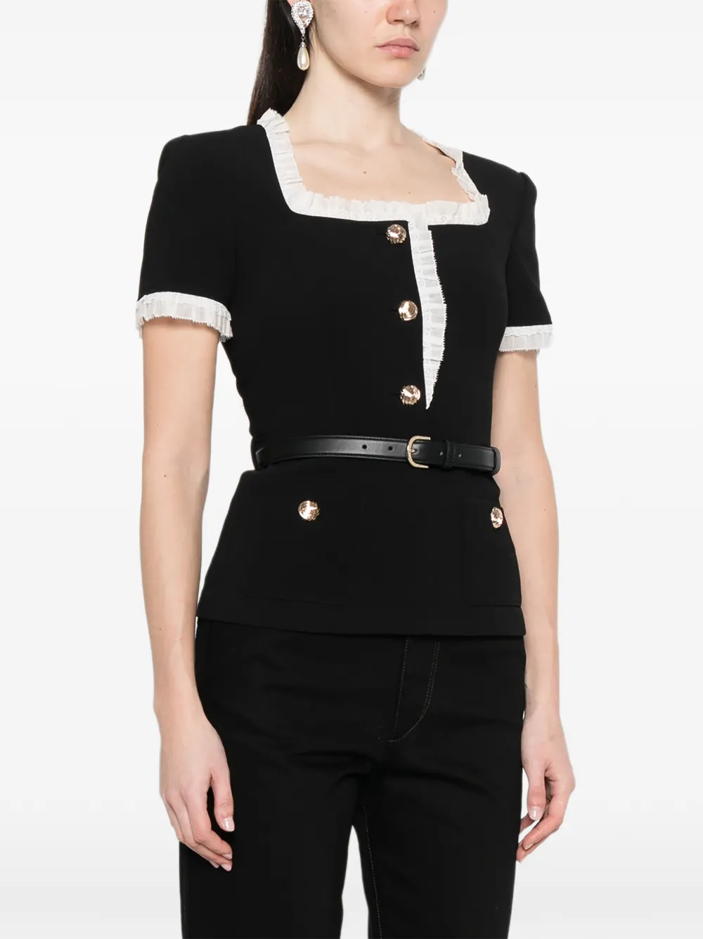  Self-portrait Button-up Belted Blouse - Black 