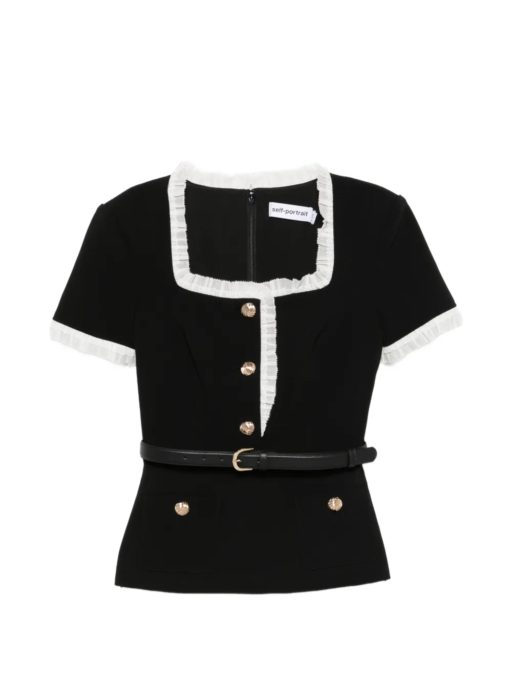 Self-Portrait button-up belted blouse - Nero