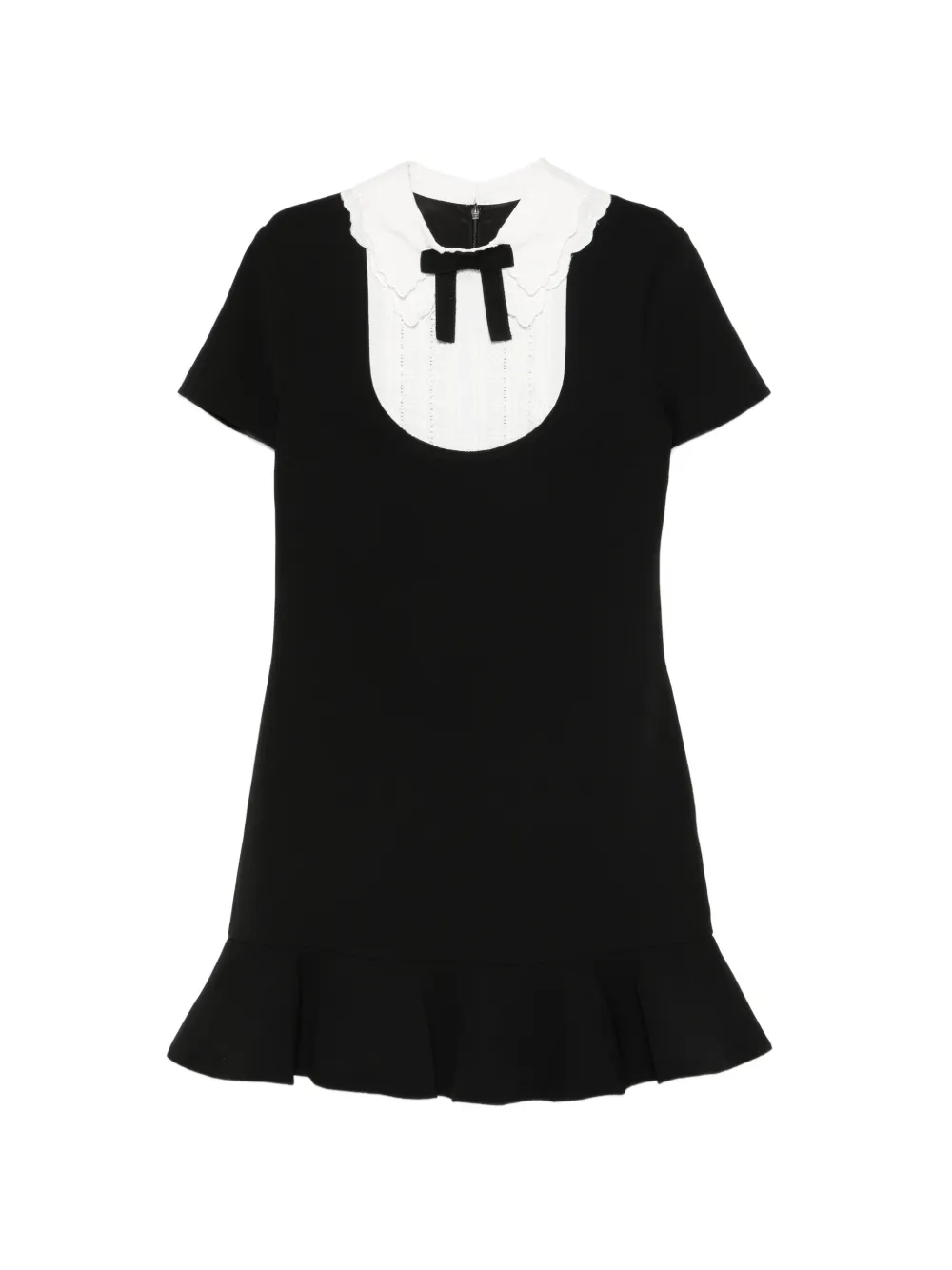 Self-Portrait ruffled bow-embellishment mini dress - Nero