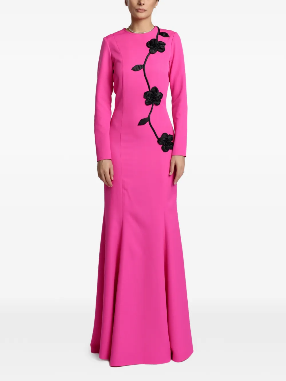 MIAU by Clara Rotescu Hyacinth floral-appliqué crew-neck maxi dress - Rosa