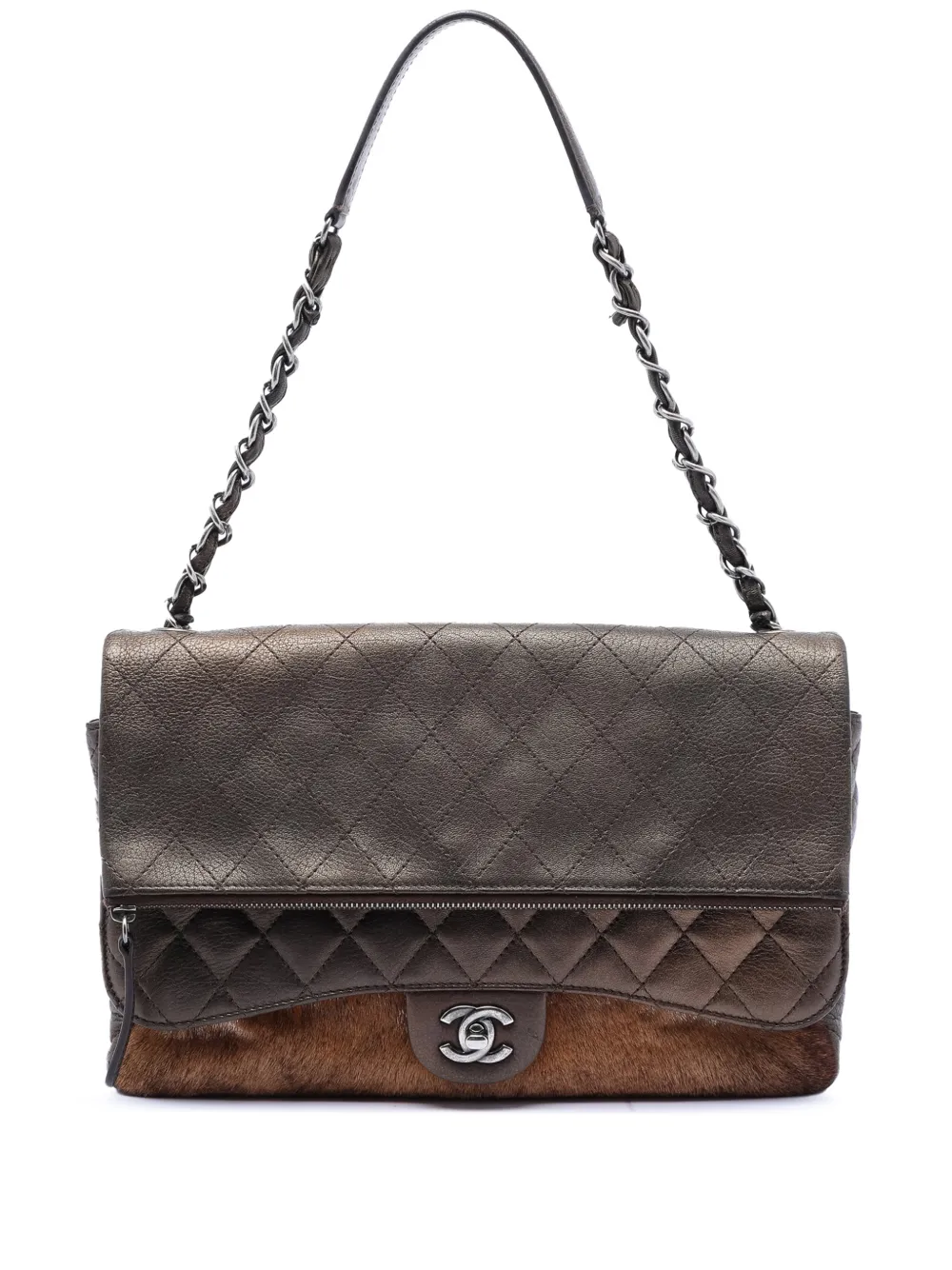 CHANEL Pre-Owned 2015-2016 Paris Salzburg Metallic Lambskin and Pony Hair Zip Multi Flap shoulder bag - Marrone