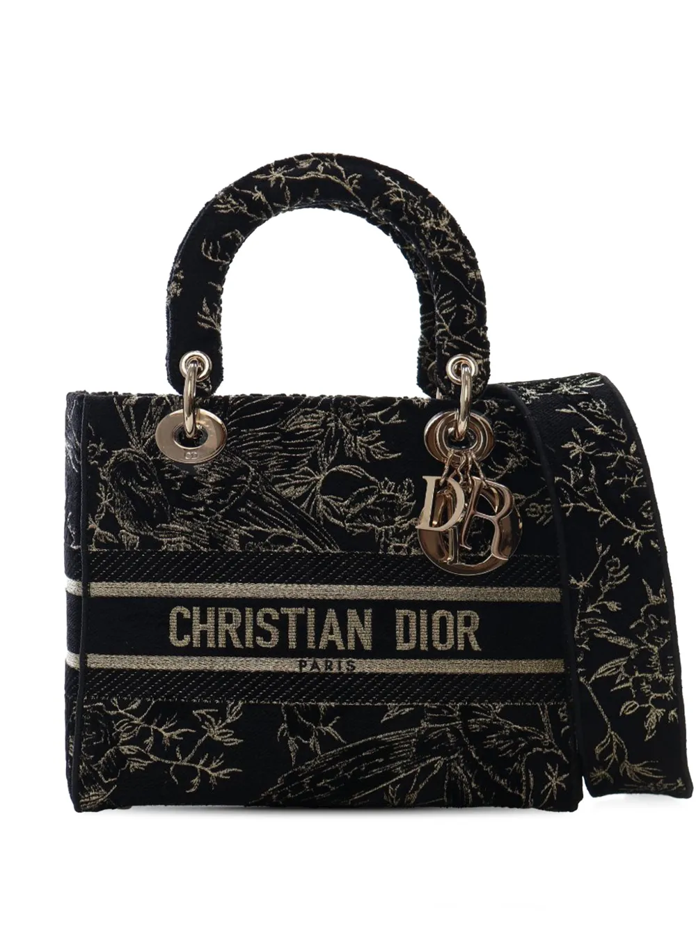 Christian Dior Pre-Owned 2022 Medium Embroidered Canvas Toile de Jouy Lady D Lite satchel - Nero