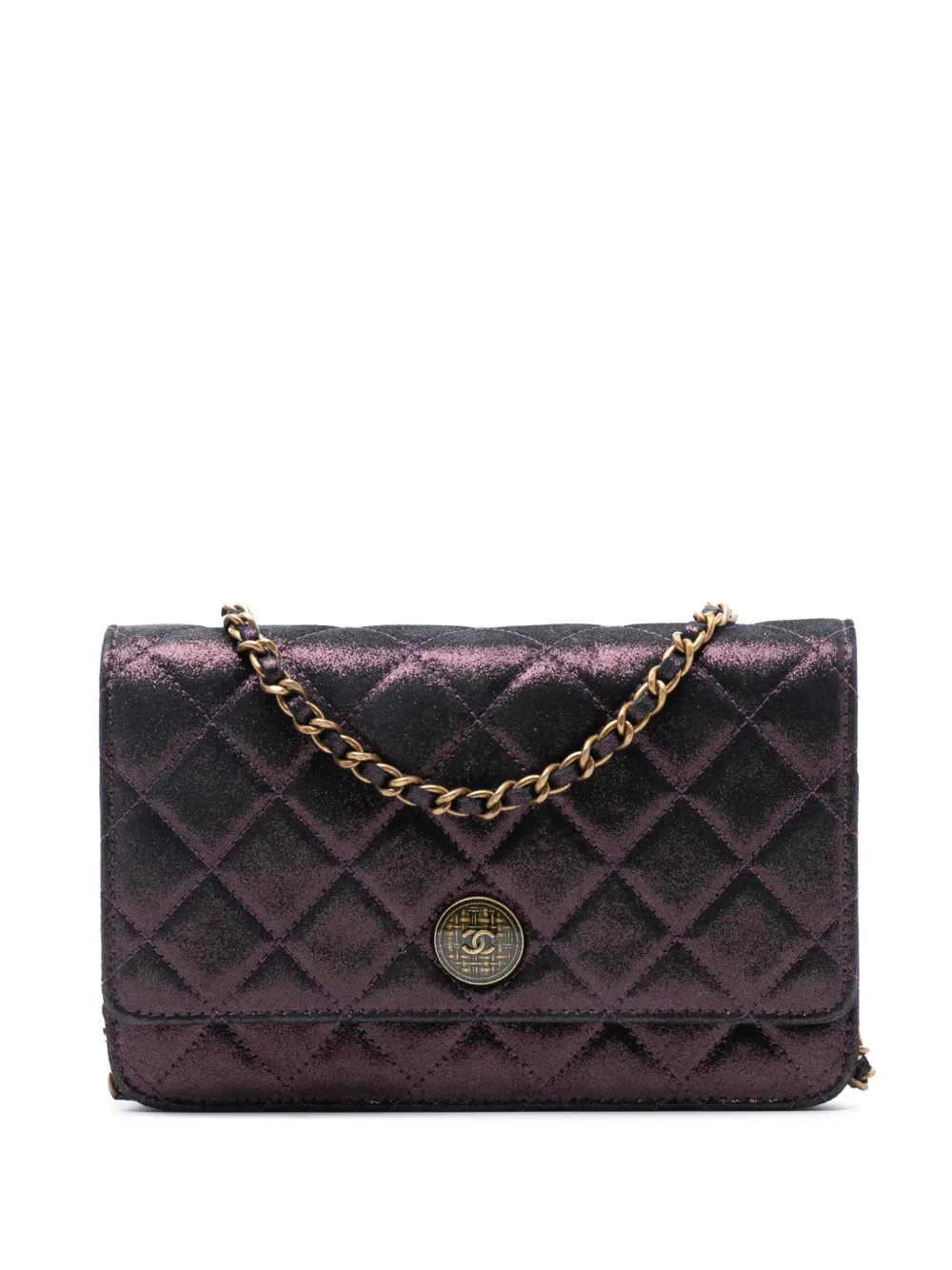 CHANEL Pre-Owned 2013-2014 Quilted Iridescent Lambskin Tartan Button Wallet On Chain crossbody bag - Viola