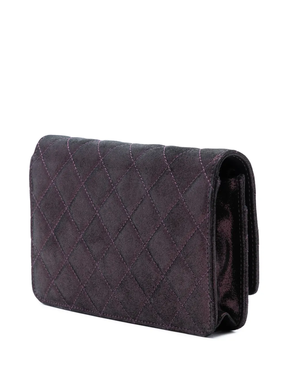  Chanel Pre-owned 2013-2014 Quilted Iridescent Lambskin Tartan Button Wallet On Chain Crossbody Bag - Purple 