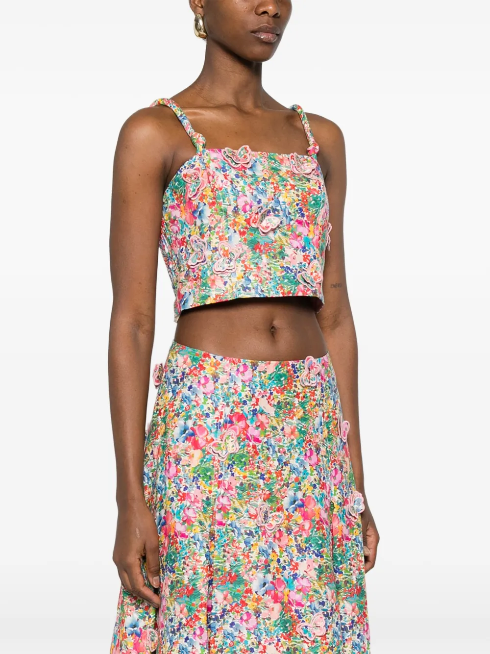 FARM Rio Cropped top met vlinder-applicatie Groen