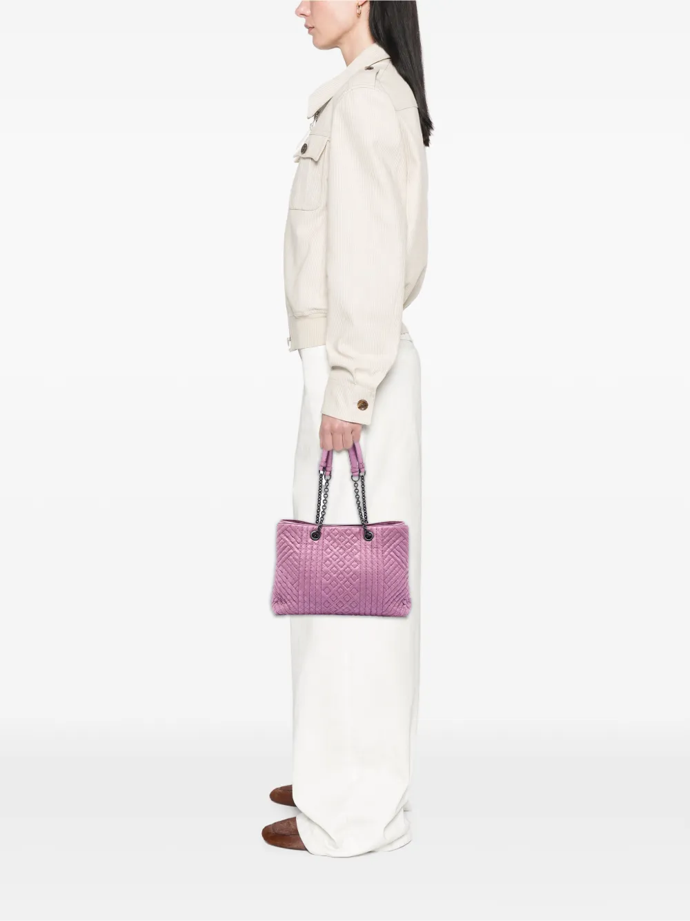  Bottega Veneta Pre-owned Bolso Shopper Intrecciato Double Chain Mediano De Piel De Napa 2012-2025 - Rosa 