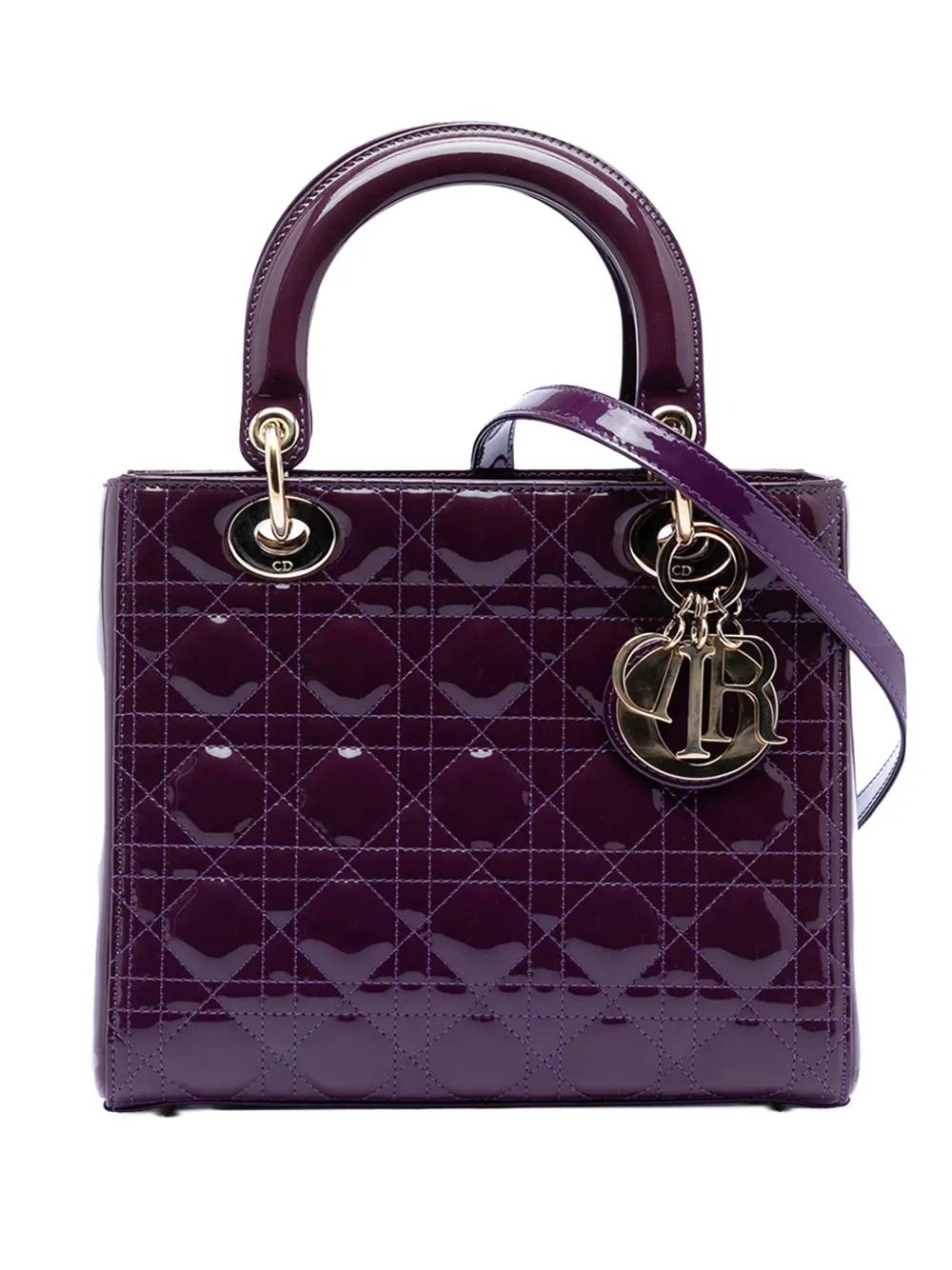 Christian Dior Pre-Owned 2012 Medium Patent Cannage Lady Dior satchel - Viola