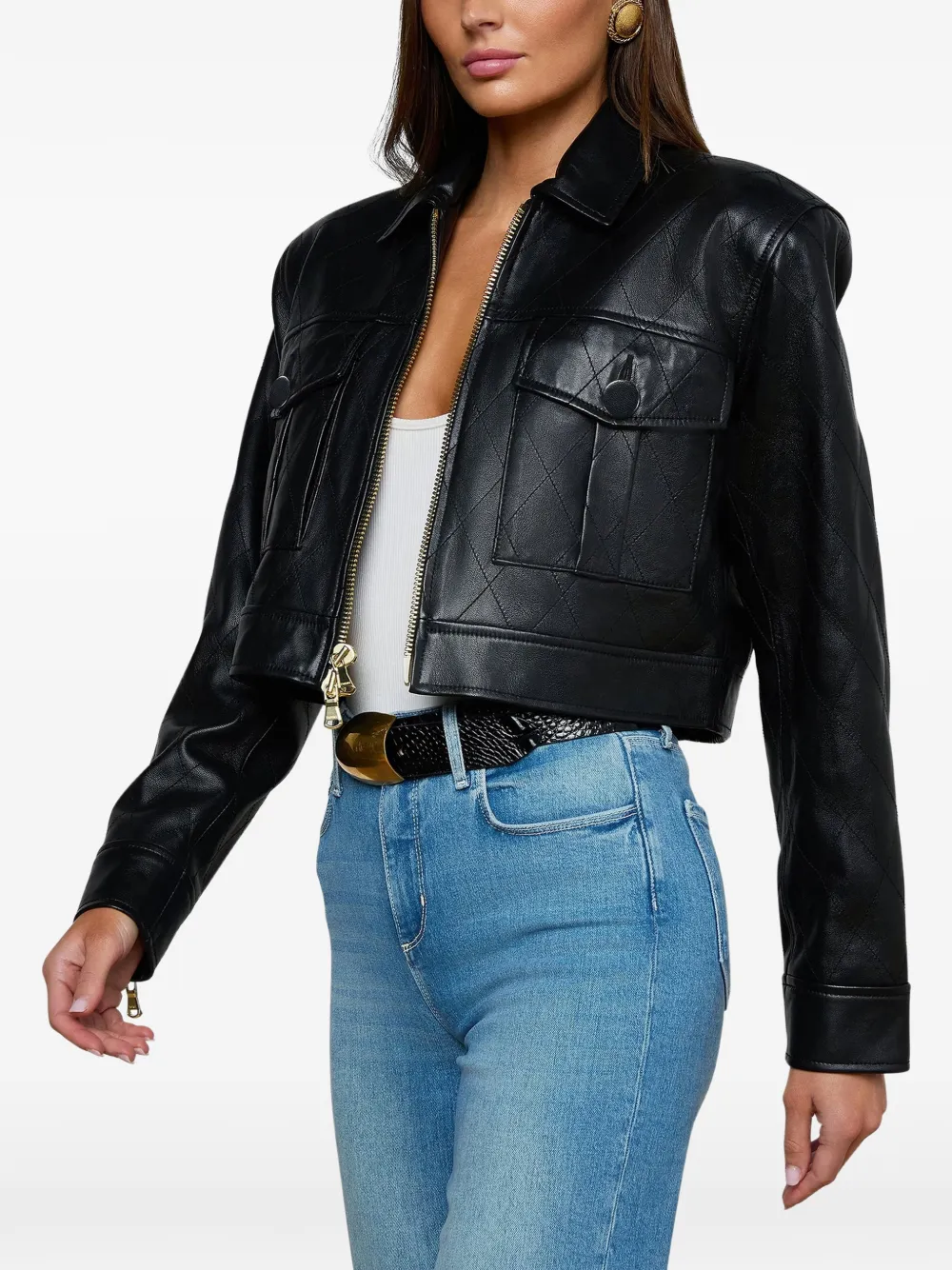  L'agence Micah Oversized Leather Jacket - Black 