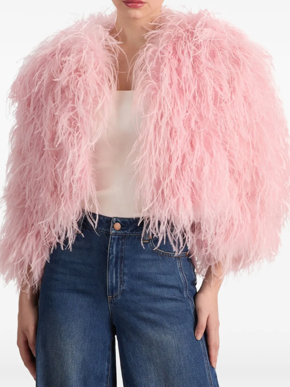  Alice + Olivia Kidman Feather Jacket - Pink 