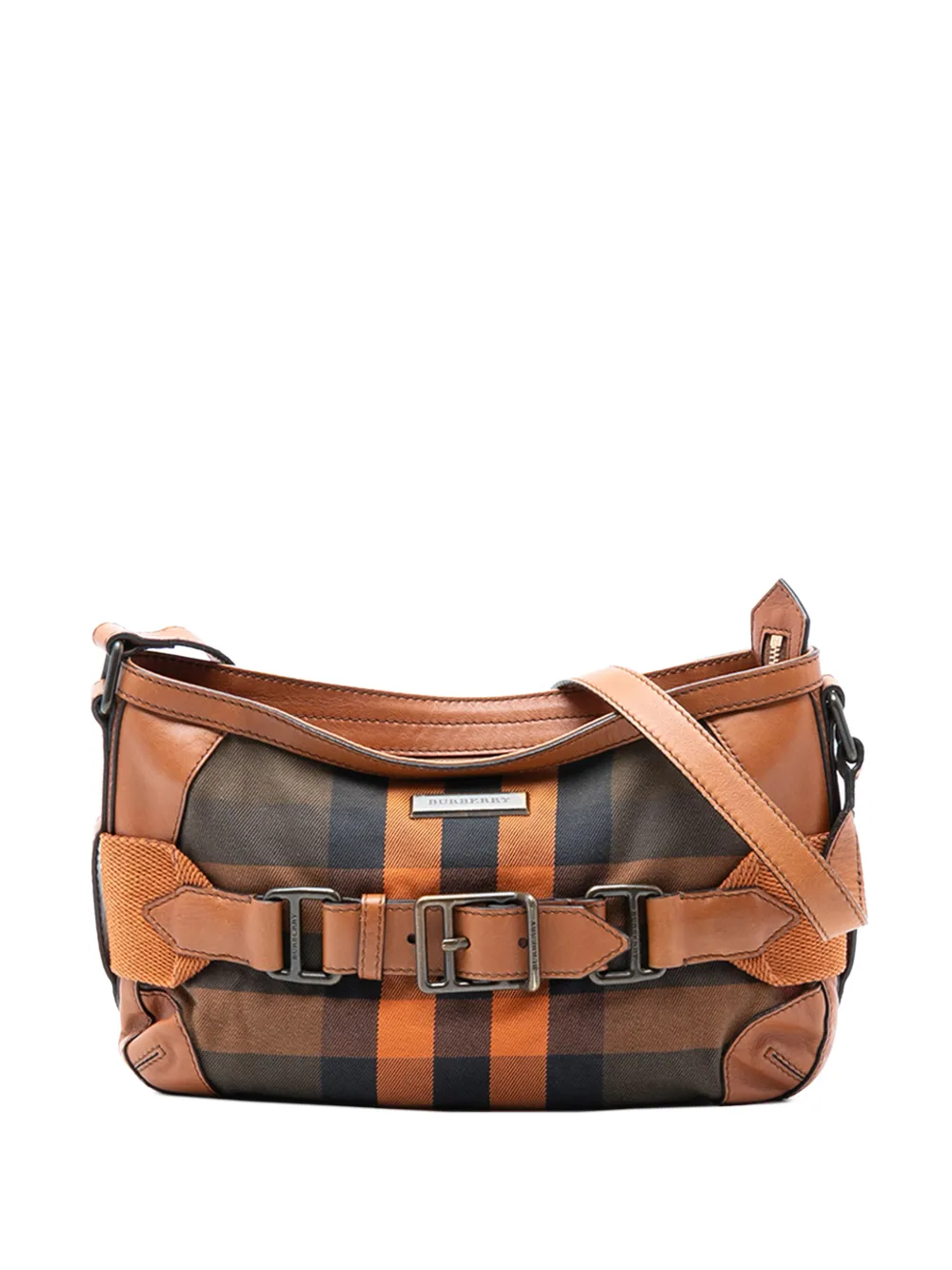 Burberry Pre-Owned 2000-2017 Mega Check Canvas and Leather Belted crossbody bag - Marrone
