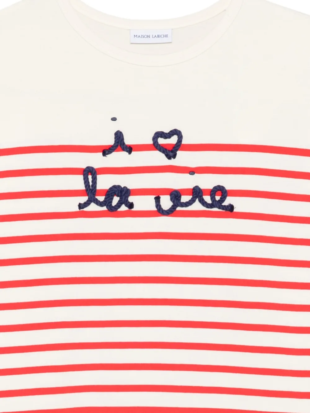  Maison Labiche I Love La Vie Embroidered Cotton Top - Neutrals 