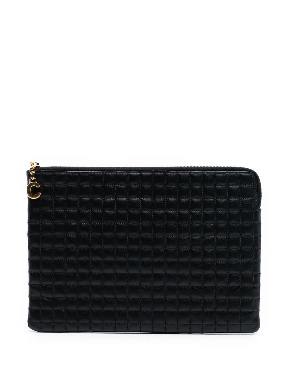 Celine Pre-Owned 2018 Quilted Calfskin C Charm Pouch clutch bag - Nero