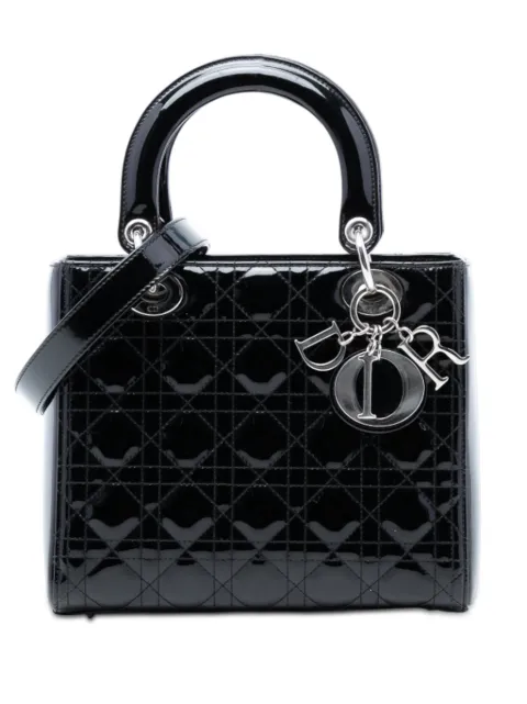 Christian Dior Pre-Owned Borsa a tracolla Lady Dior media con finitura verniciata e motivo Cannage 2016