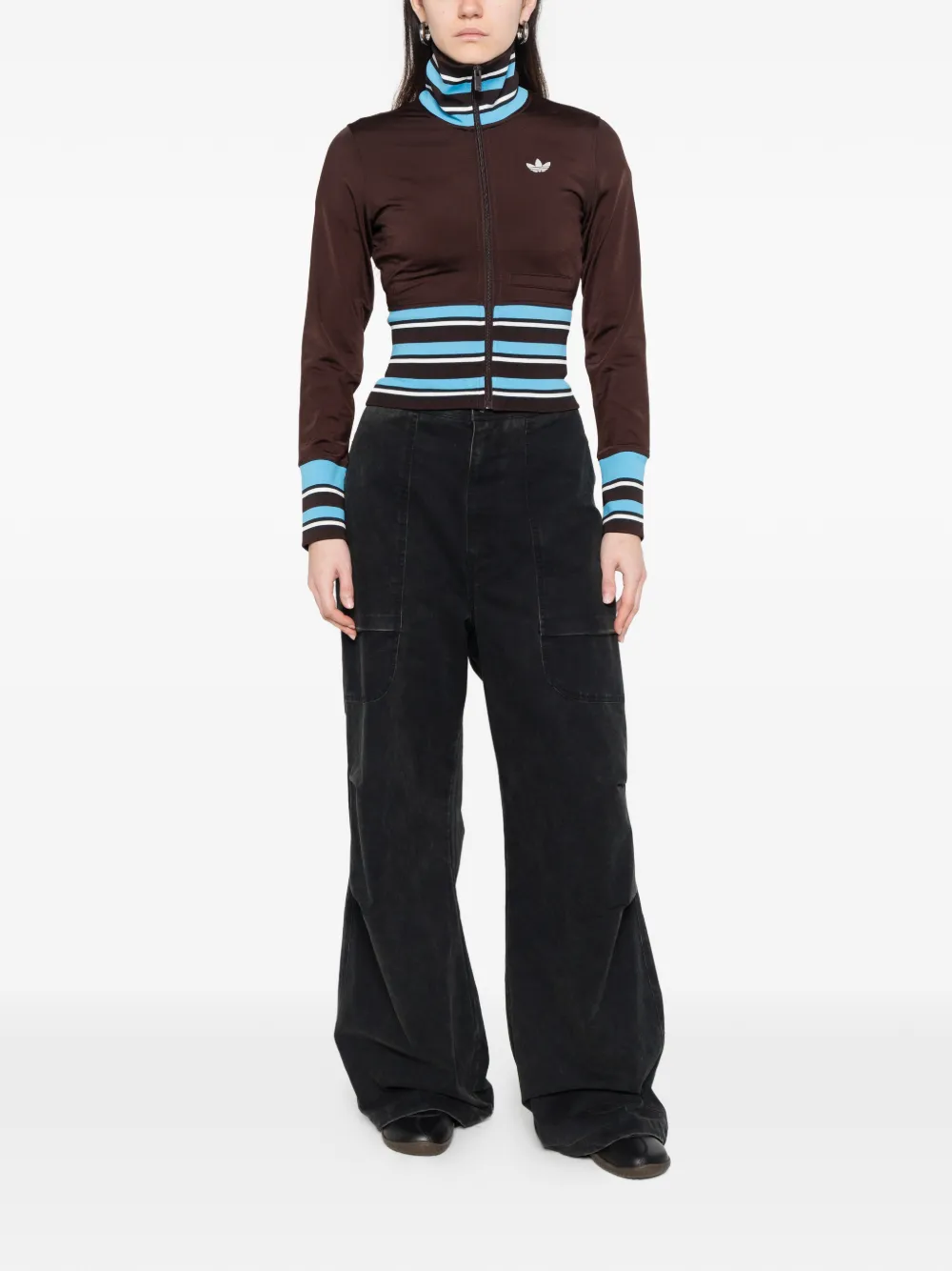  Adidas Striped Zip Sweatshirt - Brown 