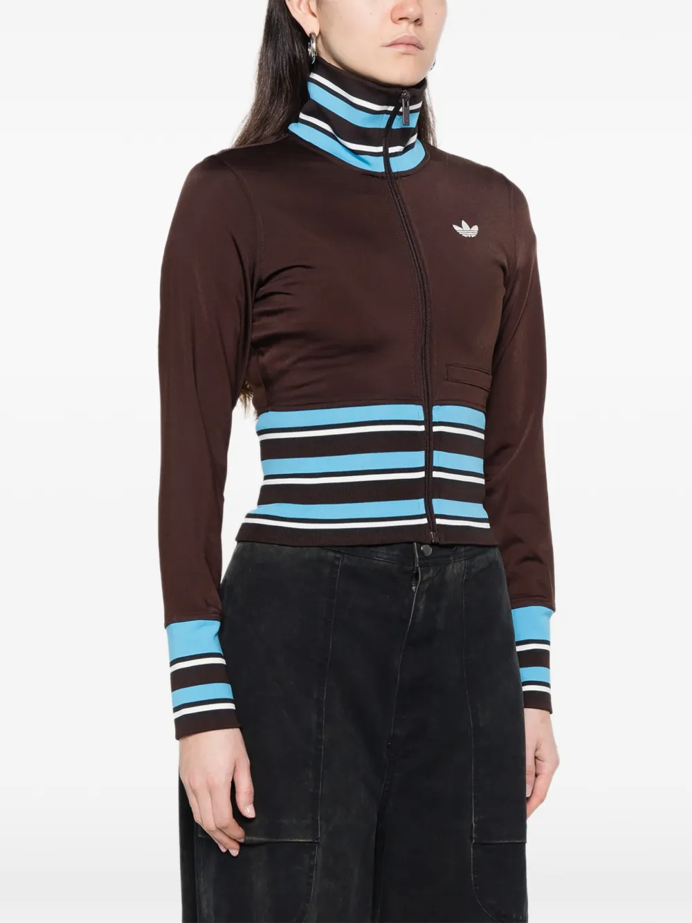  Adidas Striped Zip Sweatshirt - Brown 