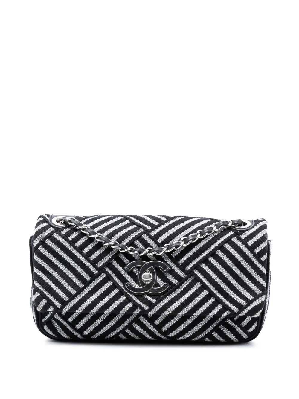 CHANEL Pre-Owned 2016-2017 CC Canvas Stripe Flap shoulder bag - Nero