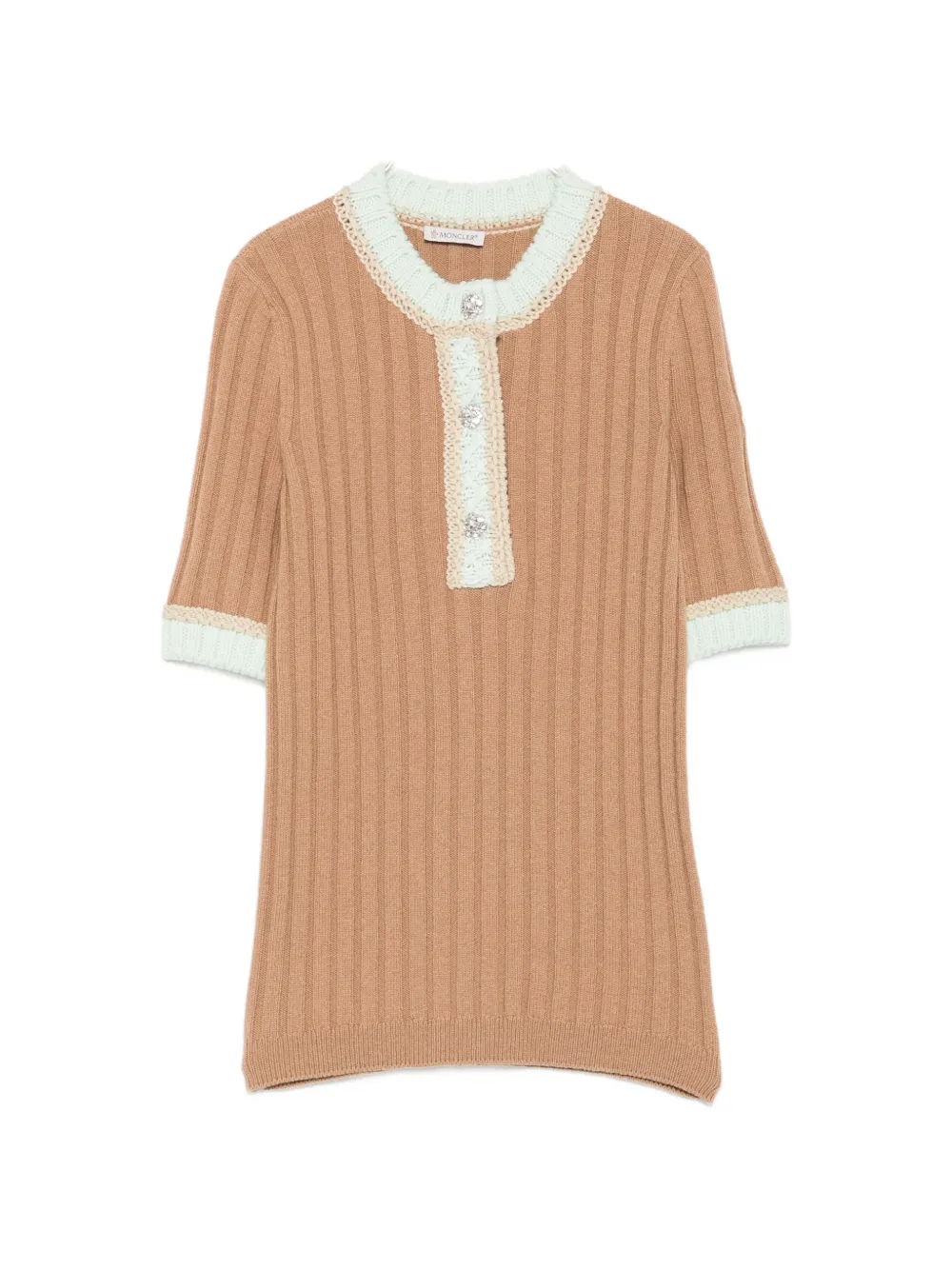 MONCLER crystal-embellished short-sleeve sweater - Braun