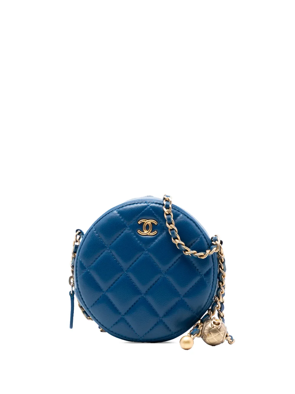 CHANEL Pre-Owned 2020 CC Quilted Lambskin Pearl Crush Round Clutch with Chain crossbody bag - Blu