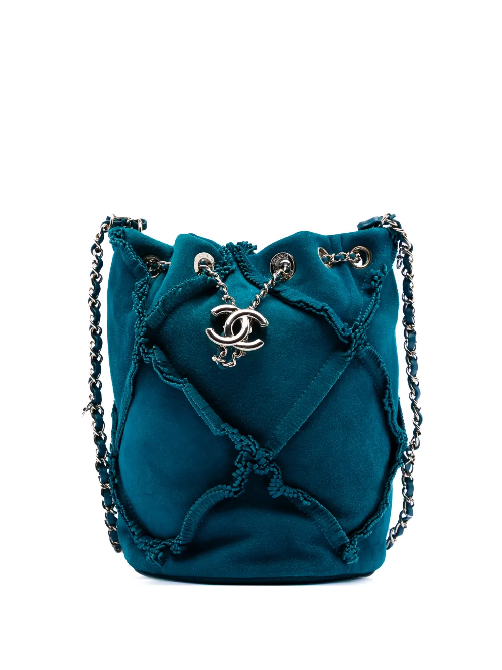 CHANEL Pre-Owned 2019 CC Suede Fringed Drawstring bucket bag - Blu