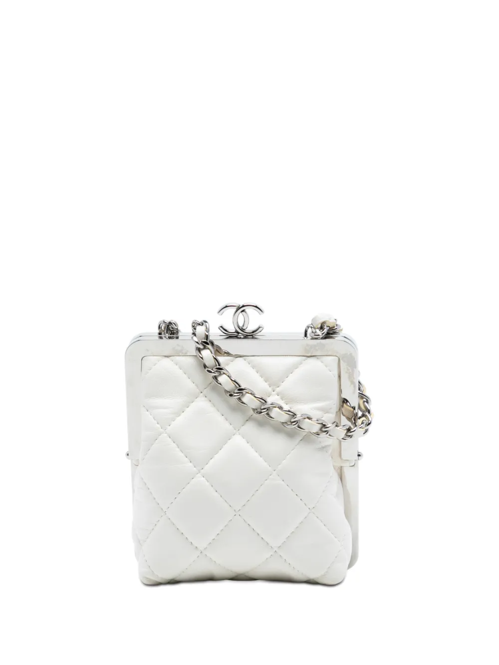 CHANEL Pre-Owned 2021 Lambskin and Acrylic Kiss Clutch with Chain crossbody bag - Bianco