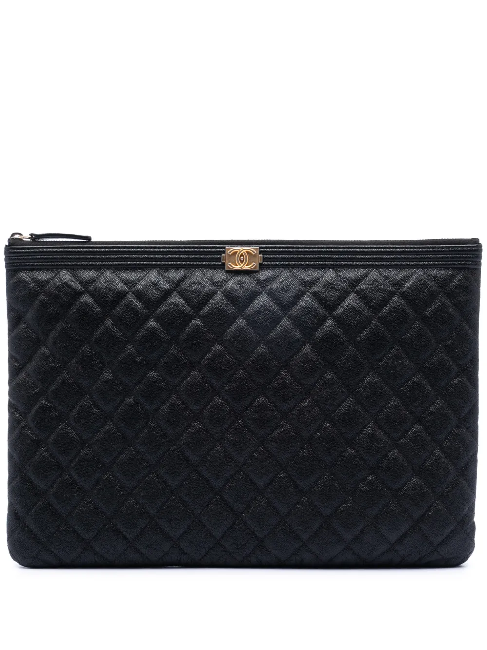 CHANEL Pre-Owned 2018-2019 Large Quilted Caviar Boy O Case clutch bag - Nero