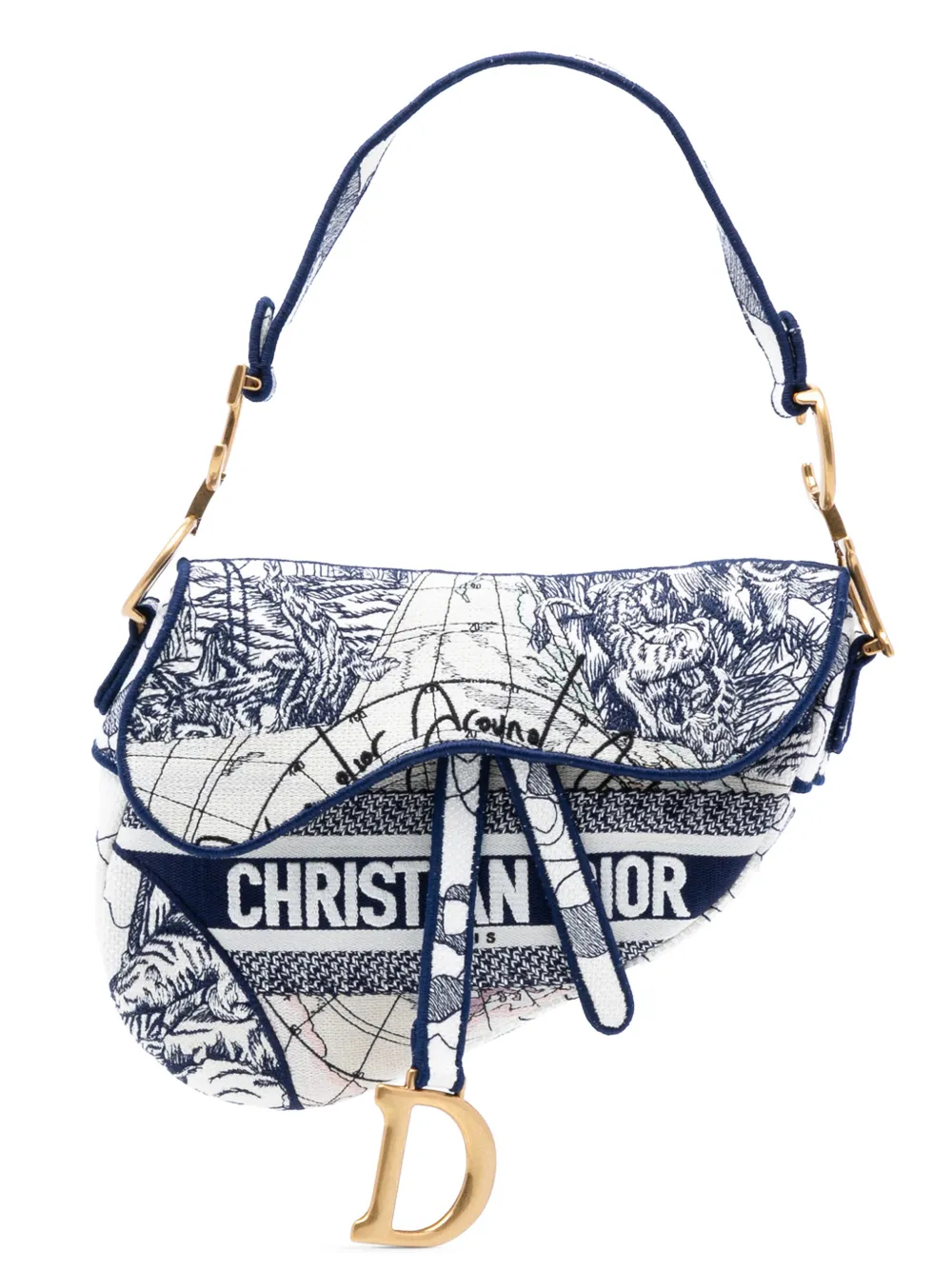 Christian Dior Pre-Owned 2020 Canvas Embroidered Around the World Saddle Bag shoulder bag - Blu