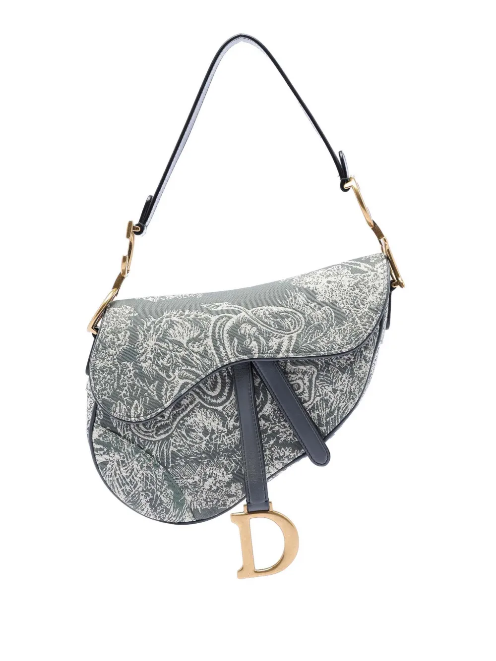 Christian Dior Pre-Owned 2021 Canvas Embroidered Reverse Toile De Jouy Saddle Bag shoulder bag - Grigio