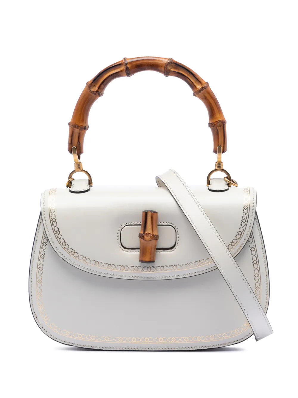 Gucci Pre-Owned 2016-2026 Calfskin Frame Print Bamboo Top Handle Bag satchel - Bianco