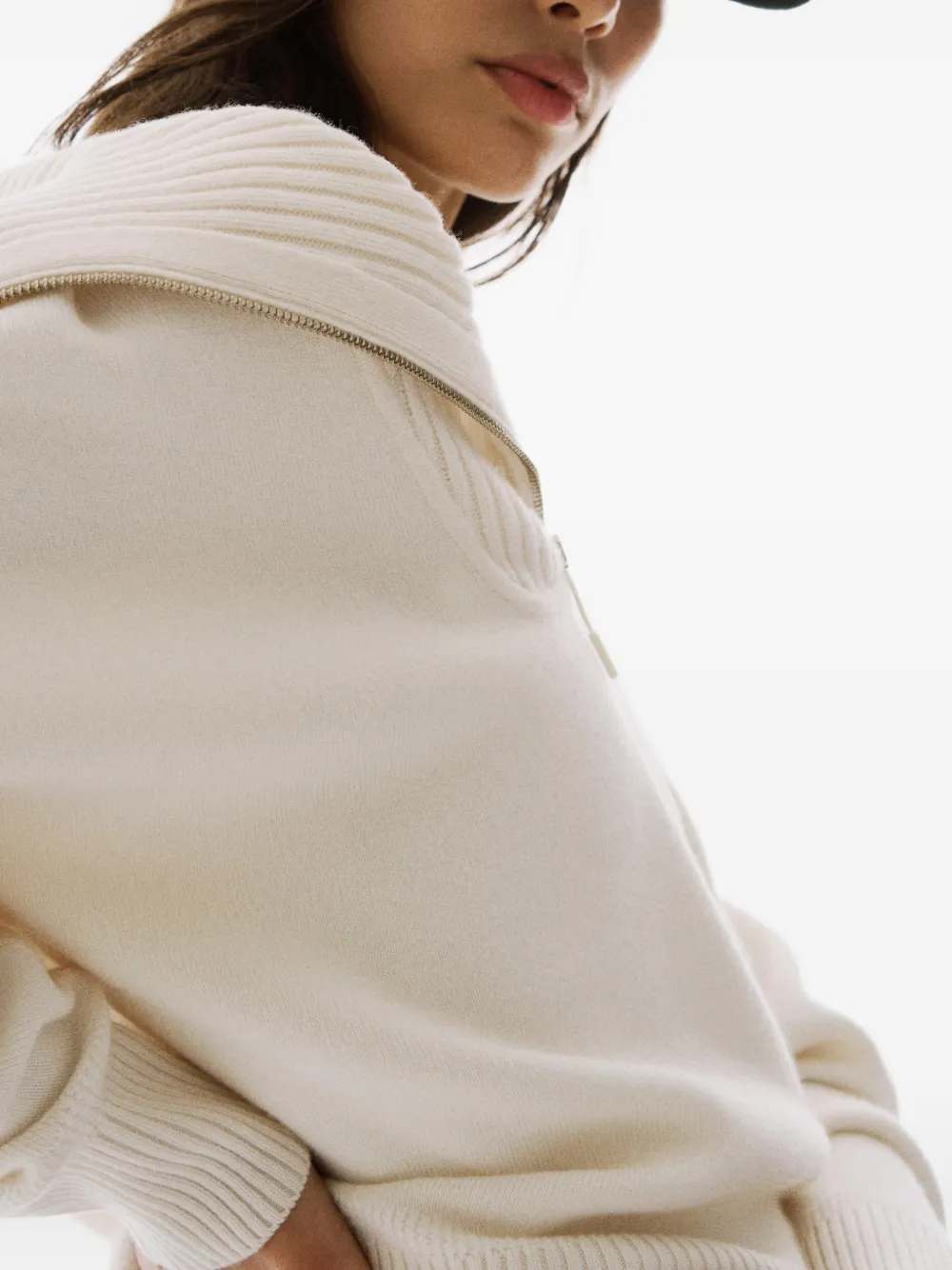Perfect Moment Geribbelde top met halve rits Beige
