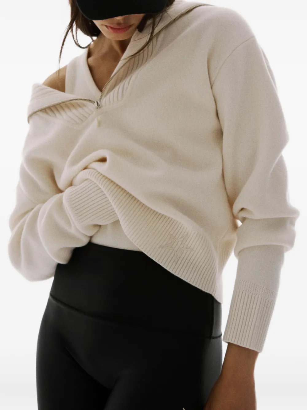 Perfect Moment Geribbelde top met halve rits Beige