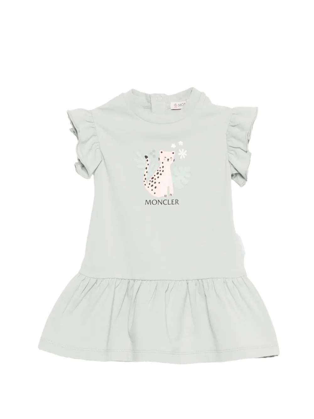 Moncler Enfant Jurk met dierenprint en ruches Groen