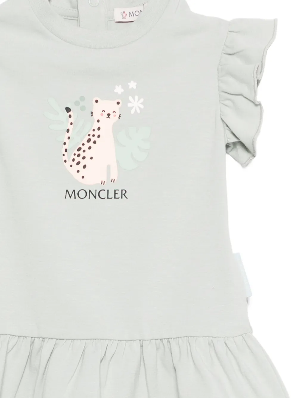 Moncler Enfant Jurk met dierenprint en ruches Groen