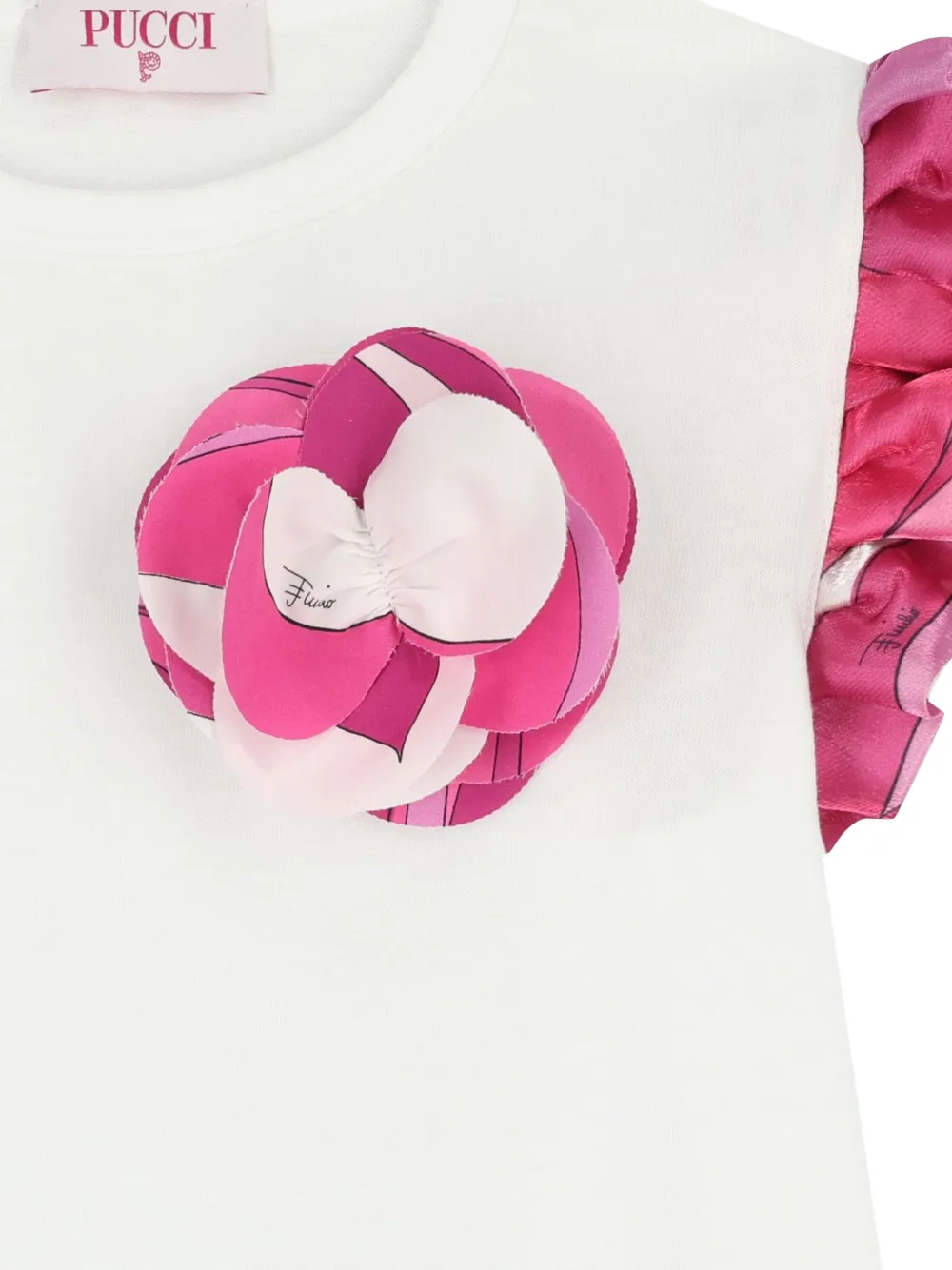 PUCCI Junior T-shirt met ruches en bloemapplicatie Wit