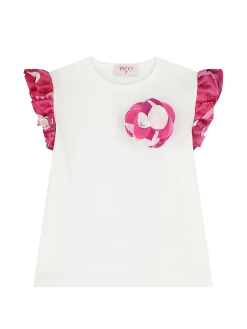 PUCCI Junior ruffled floral-appliqué T-shirt