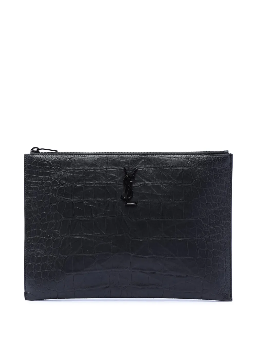 Saint Laurent Pre-Owned 2017 Croc Embossed Leather Monogram Document Holder clutch bag - Nero