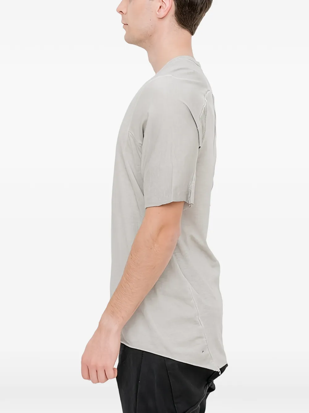 69 BY ISAAC SELLAM Gerafeld T-shirt met leren afwerking Grijs