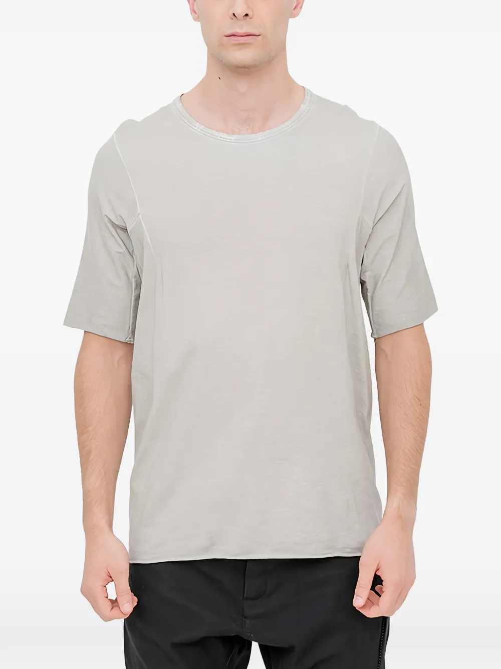 69 BY ISAAC SELLAM leather-trimmed raw-cut t-shirt - Grigio