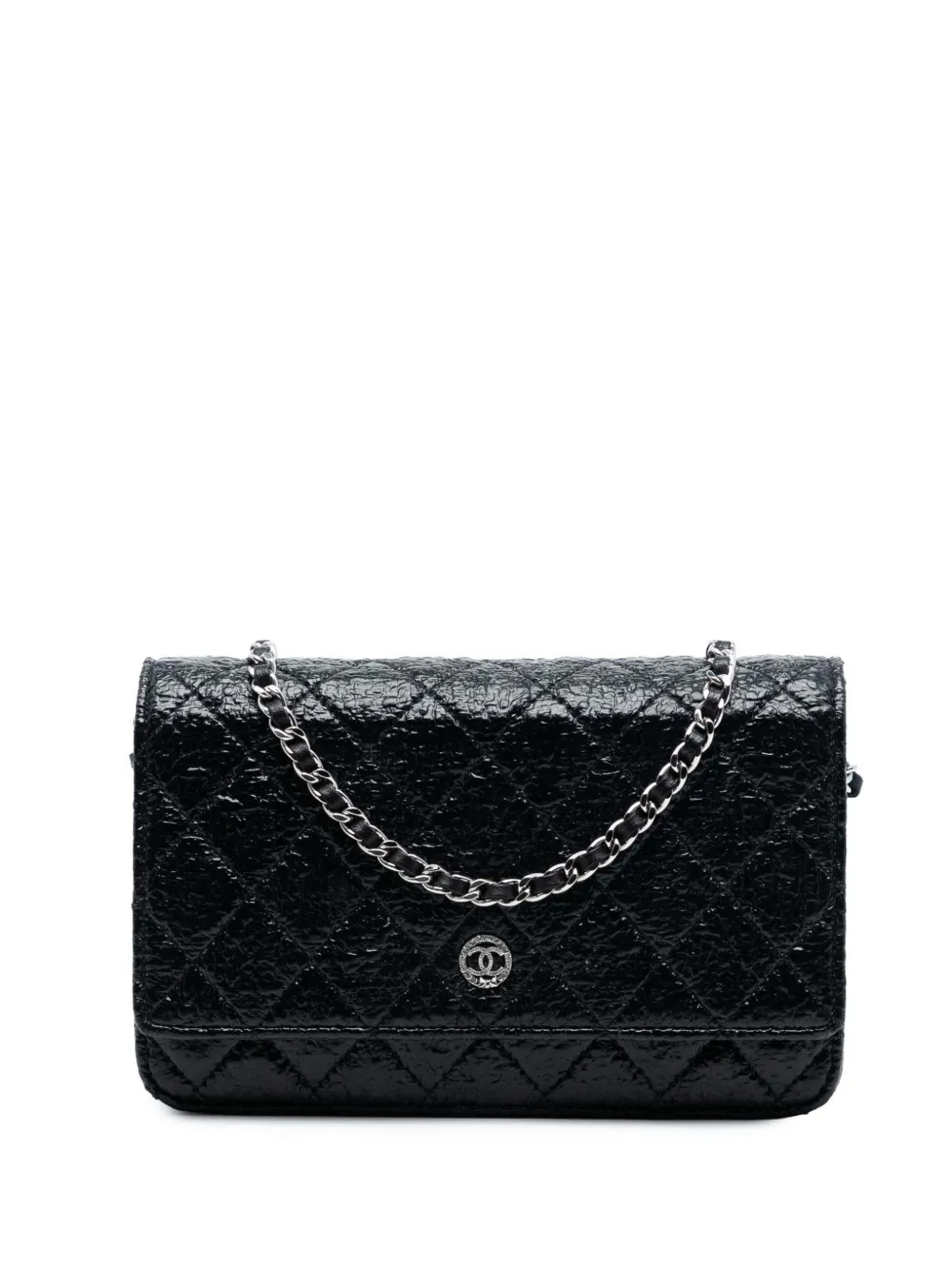 CHANEL Pre-Owned 2012-2013 CC Quilted Crinkled Patent Wallet On Chain crossbody bag - Nero