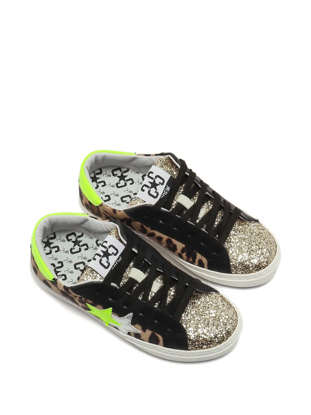 2 Star Kids Sneakers met luipaardprint Zwart