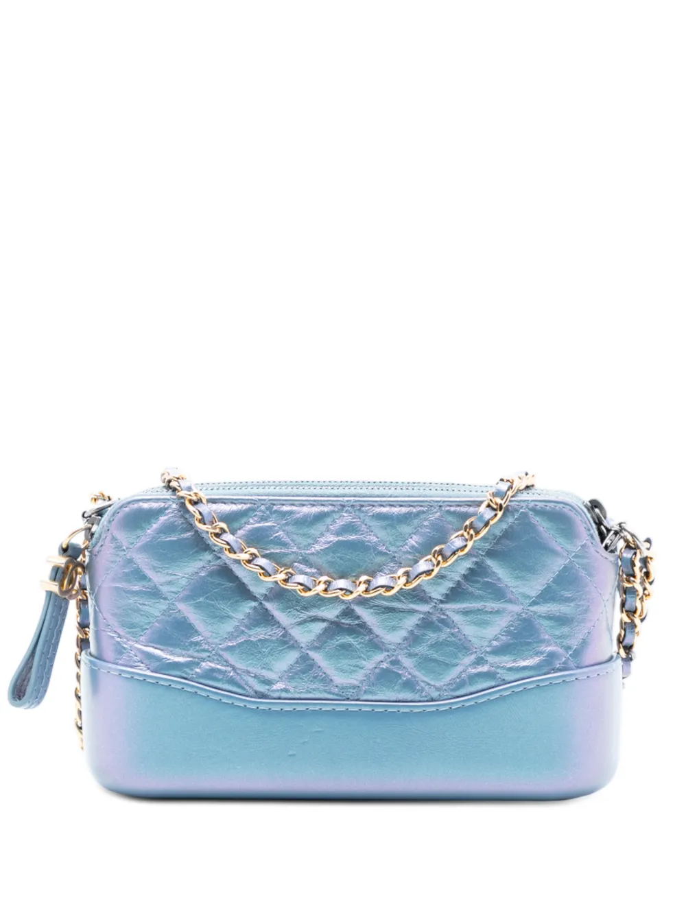 CHANEL Pre-Owned 2019 Iridescent Aged Calfskin Gabrielle Double Zip Clutch with Chain crossbody bag - Blu