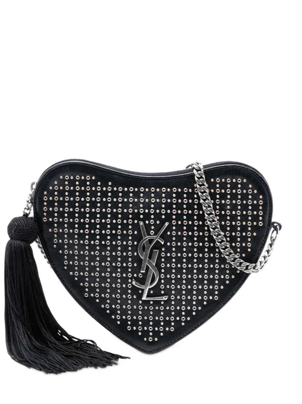 Saint Laurent Pre-Owned 2018 Studded Calfskin Sac Coeur Heart Tassel crossbody bag - Nero