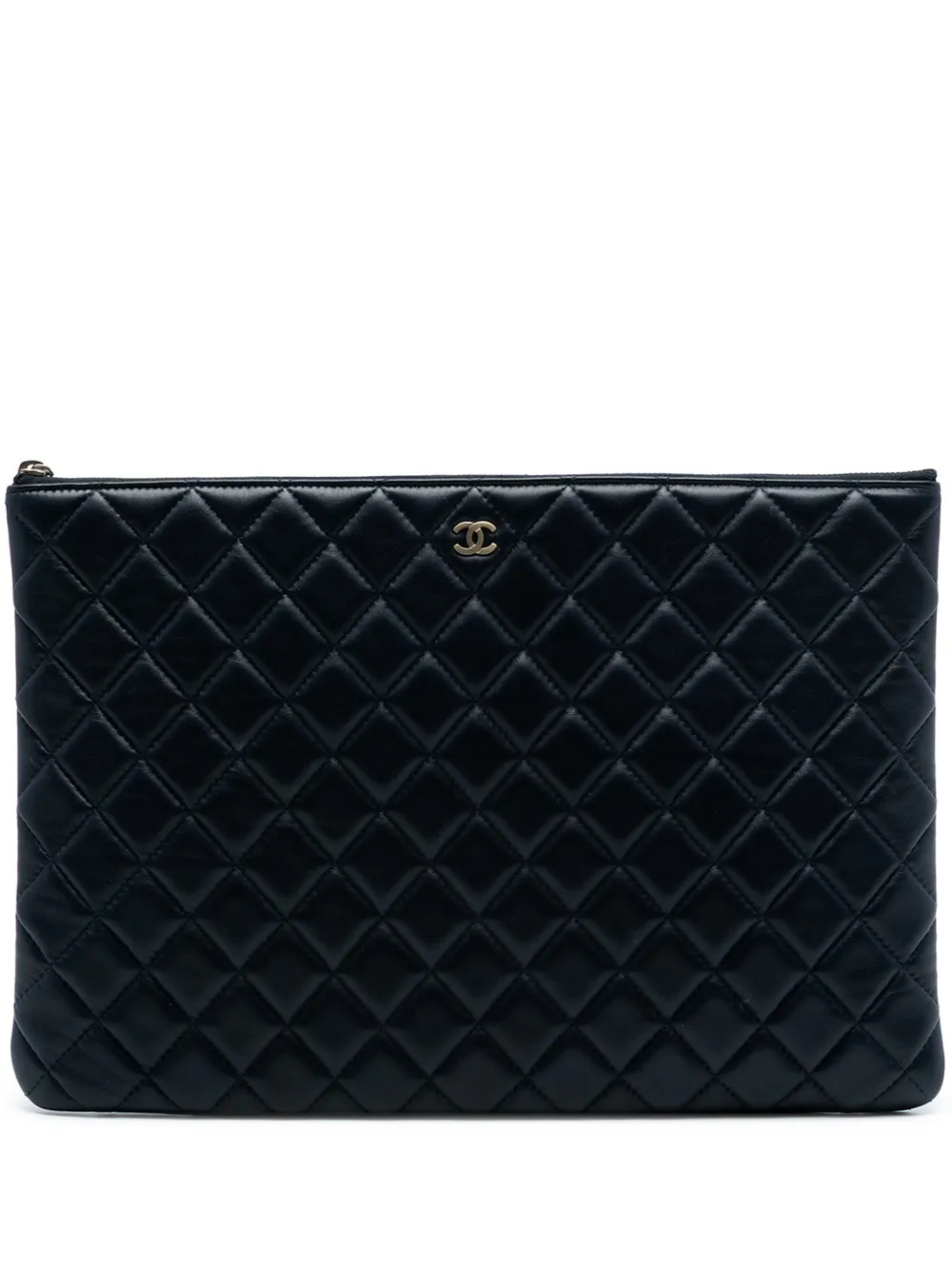 CHANEL Pre-Owned 2014-2015 Large Quilted Lambskin O Case clutch bag - Blu