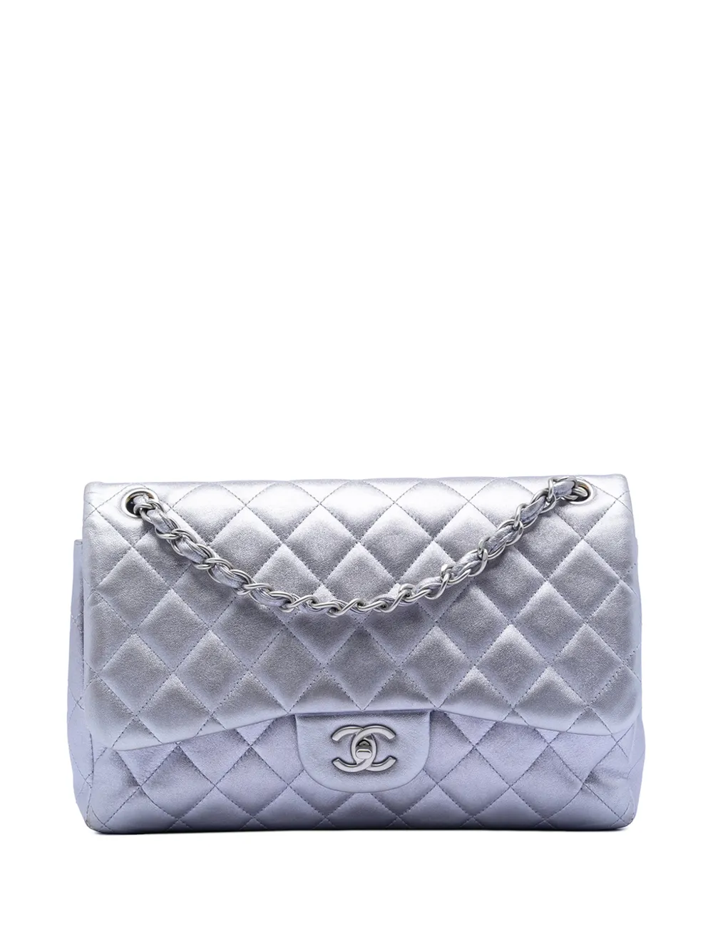 CHANEL Pre-Owned 2010-2011 Jumbo Classic Metallic Lambskin Double Flap shoulder bag - Viola